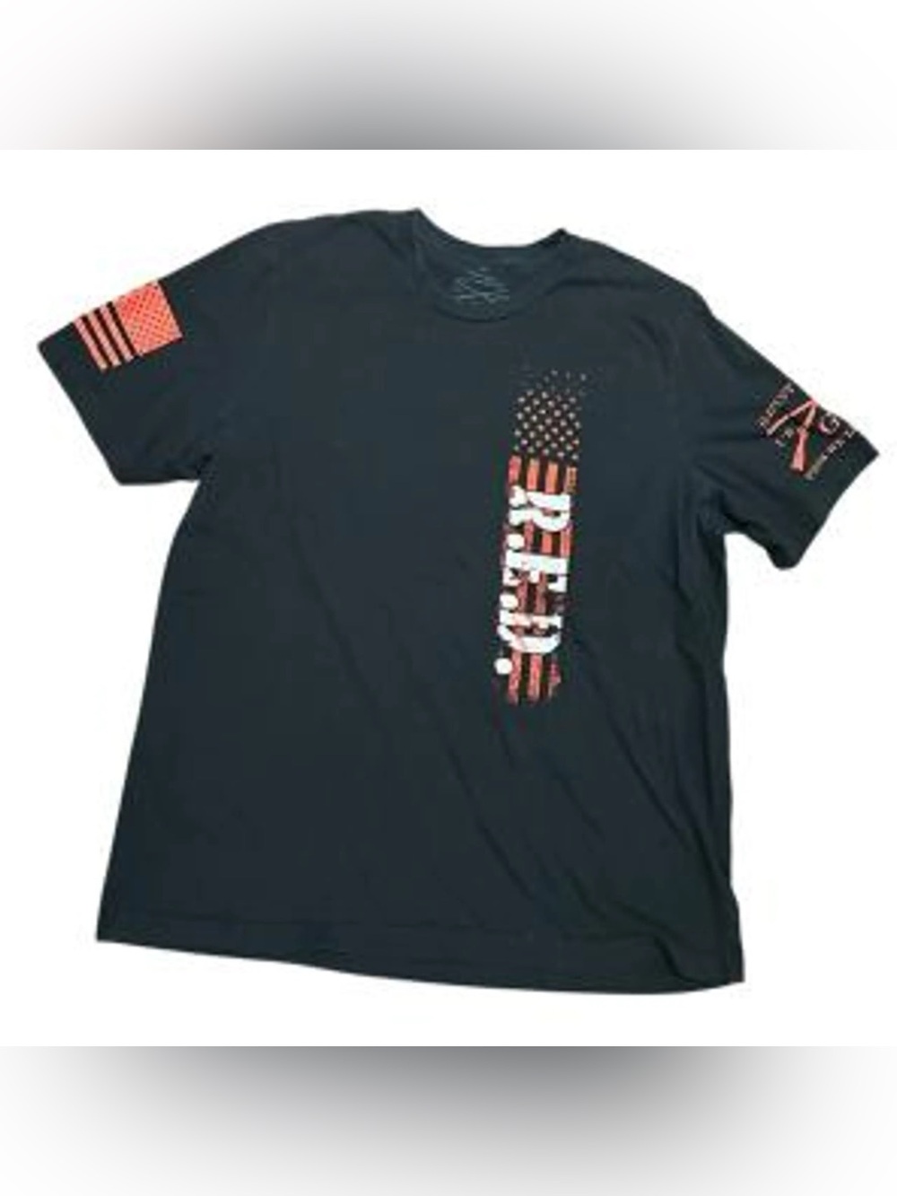Grunt Style Black Short-Sleeve Tee with Red Accent Flag Graphic